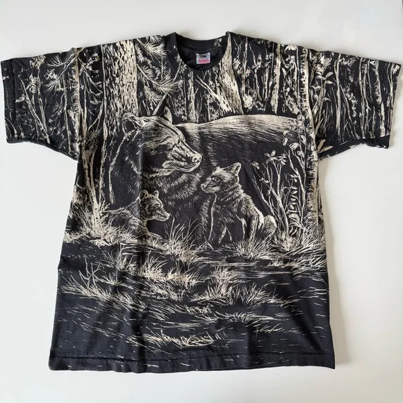 Vintage 90s Bears T-Shirt Mens XL Cub Animals Nature Single Stitch USA AOP Tee - Picture 10 of 15